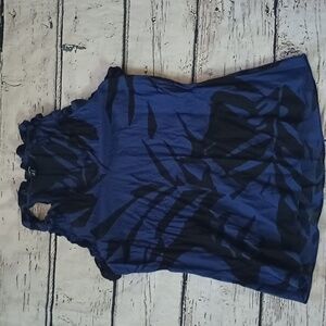 Express Women's Purple Black Abstract Print Sleeveless Frill Y2K Cotton Top S